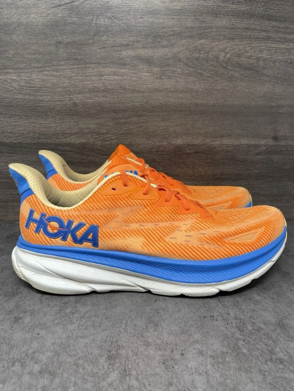 HOKA Clifton 9 Vibrant Orange Impala Mens Size 13 Running Walking Shoes Sneakers